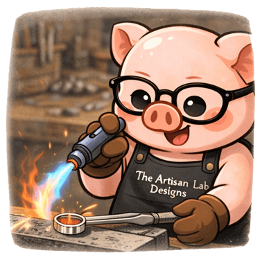 The Artisan Lab Designs mascot Milo is welding the silver silver bangle to make closed cuff