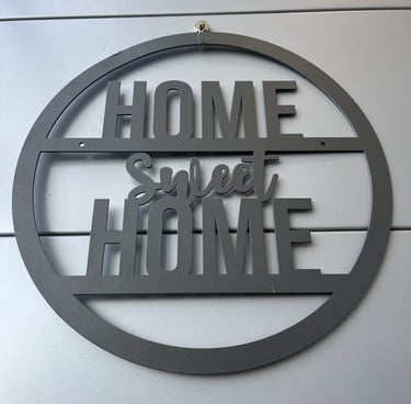 Décoration murale ronde HOME SWEET HOME en métal découpé au laser – finition noire