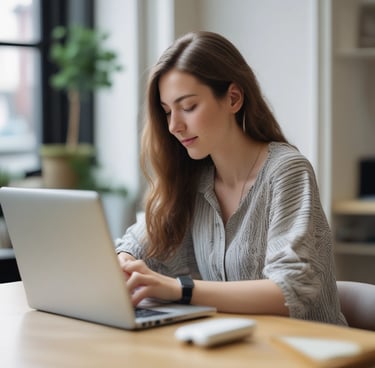 A cozy workspace with a notebook, pen, and warm amber lighting.
