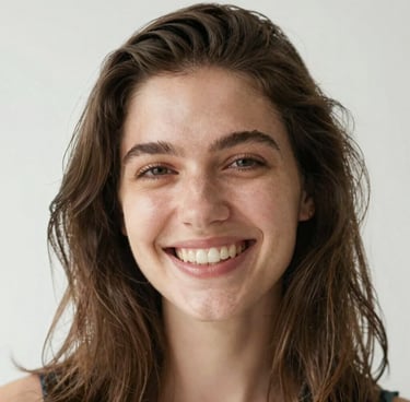 A smiling woman in a lab coat reviewing product samples in a bright, modern lab.