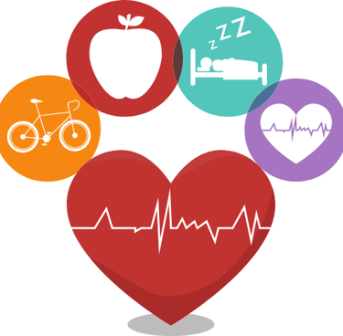 a heart with various health icons