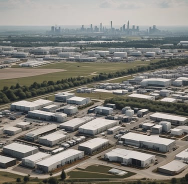 A bus station with signs indicating services such as taxi, tickets, restroom, and ATM. People are sitting on benches, with some holding luggage. A bright orange bus is parked nearby. The station is partially shaded, with sunlight creating patterns on the ground.