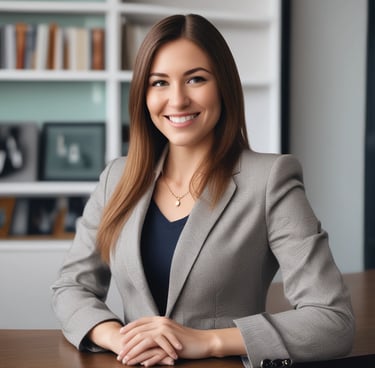 A confident businesswoman reviewing marketing plans in a modern office.