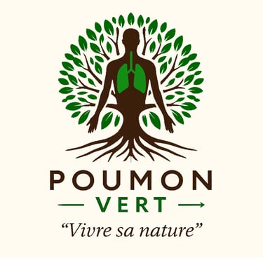 Logo Poumon Vert : silhouette humaine dans un arbre et poumons verts, symbole de nature et santé.