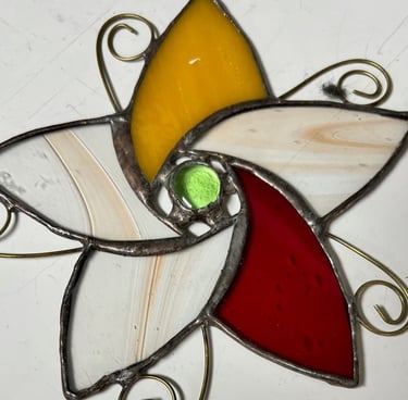 stained glass flower like a pinwheel