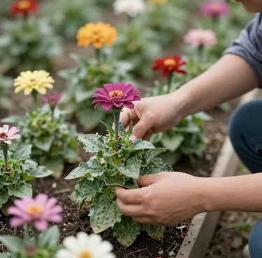 A happy customer holding a tablet showing žalioji erdvė's garden care guide.