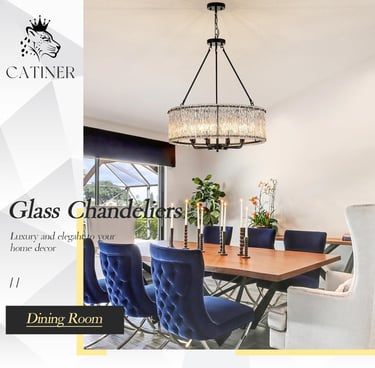 Elegant dining room featuring a luxury glass chandelier
