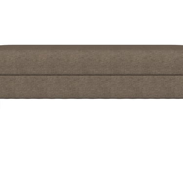 Brown upholstered storage bench with dark wood legs for modern home decor and entryway seating.