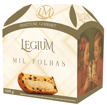 O Panettone Gourmet Legium Mil Folhas traz camadas de recheio cremoso e massa leve.