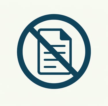 A blue no-documents icon featuring a paper sheet icon inside a crossed-out circle.