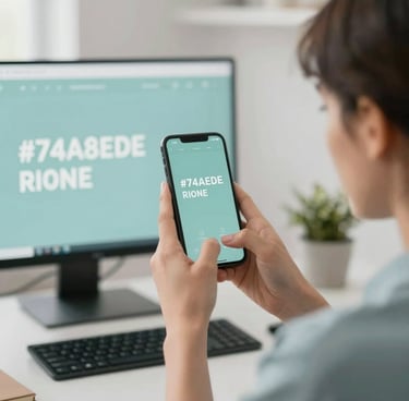 A social media manager capturing content on a phone during a photoshoot, trendy agency vibe, natural daylight, minimalist workspace, featuring brand colors like #74A8AE.