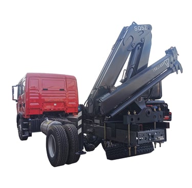 Image of a 5-ton knuckle boom truck mounted crane with a 10.5-ton lifting moment and 28 Mpa hydraulic pressure.