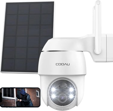 COOAU 2k Camara Vigilancia WiFi Exterior Solar con Batería Recargable, blanco