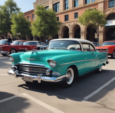 A dynamic shot of a sleek sports car under vibrant event lights, with a crowd admiring it.