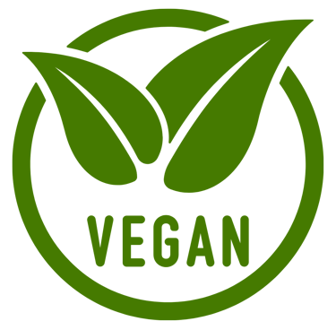 Green vegan logo with two leaves inside a circle for plant-based product labeling.