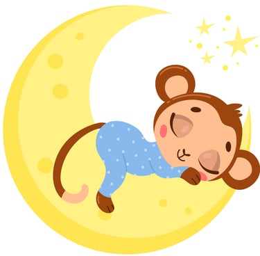 Foto de un mono bebé durmiendo sobre la luna