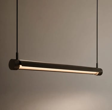 Modern Minimalist Pendant Light – Matte Black Linear Fixture with Warm Ambient Glow
