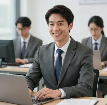 A confident businesswoman smiling during a marketing strategy meeting.