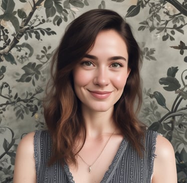 A happy woman wearing colorful outfits, showcasing her style.