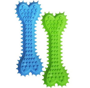 2Pieces Spiked Dog Bones Rubber Teether Toy Pet Cat Toys Fun