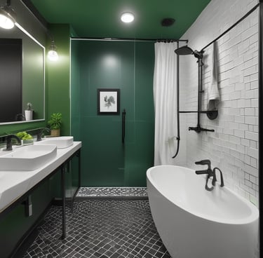 A vintage-style bronze shower valve with white handles is mounted on a glossy white subway-tiled wall. The tiles are rectangular and feature a subtle sheen, accentuating the classic and polished aesthetic of the bathroom fixture.