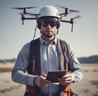 Drone flying over an industrial infrastructure during a technical inspection.