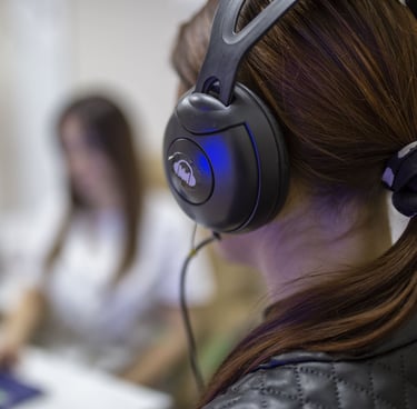 a woman with headphones and headphones on