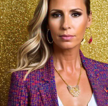 a woman with blonde hair and a red jacket