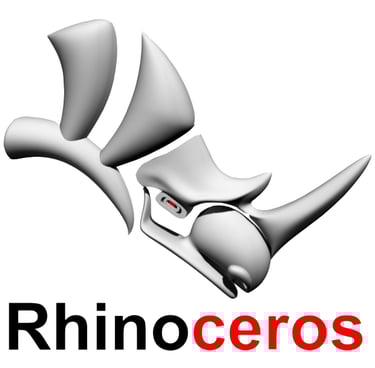 "Rhinoceros 3D logo with a stylized white rhino head and text 'Rhinoceros – modeling tools