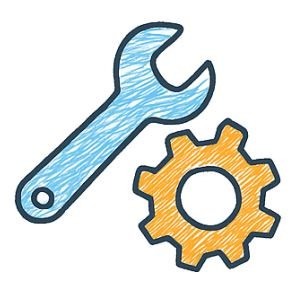Sketch-style wrench and gear icon symbolising aftermarket repair, maintenance, and operational improvement.