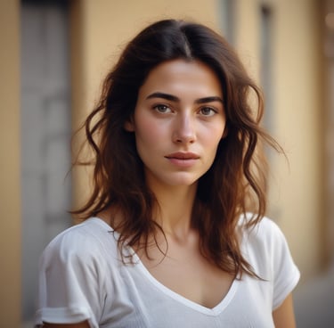 A tri-fold brochure mockup is depicted with a minimalist design. It features clean lines and a modern aesthetic with a grayscale color scheme. The front side has an 'MF' logo, and there's an abstract spiral image on one of the panels.