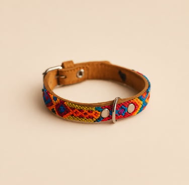 Collier pour chien en cuir avec tissage traditionnel coloré