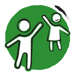 icoon in groen en zwart van twee zwaaiende mensen