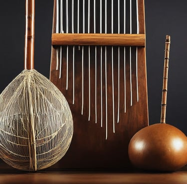 a musical instrument with a wooden frame and a wooden instrument