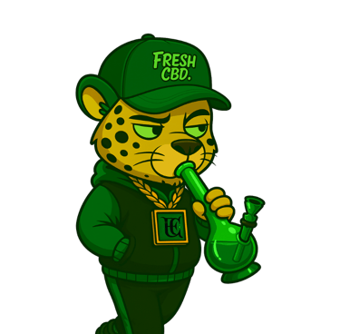  Leopardo Fresh CBD sosteniendo cachimba de aceite CBD