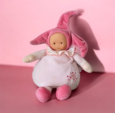 Peluche doudou poupée corolle arlequin rose