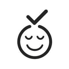 happy face with check to communicate zero stress buying at kitchenrta.ca