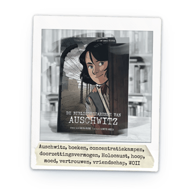 Polaroid boek Bibliothecaresse van Auschwitz met belangrijke onderwerpen
