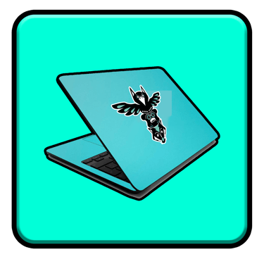 a laptop computer with a sticker on ot