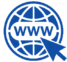 Blue circular icon with "WWW" text in the center, depicting a globe with bookmarks symbolizing the world wide web.