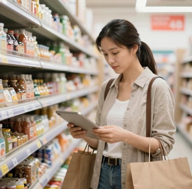 A quaint vintage store entrance is nestled between lush greenery and vines. The shop has a charming sign above the door and displays various items inside. A bicycle is partially visible outside, and there are small decorative plants and a white patio umbrella nearby.