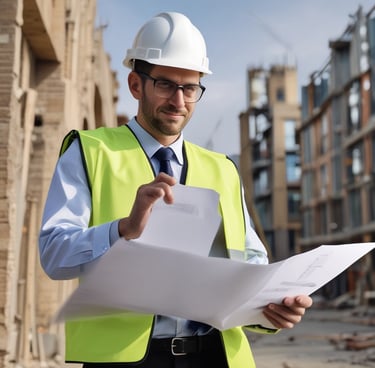 A woman wearing a red safety helmet and yellow earmuffs operates a surveying instrument mounted on a tripod. She is standing in a construction area with a compact excavator in the background. Her casual attire includes a white eyelet blouse and blue jeans, and she is holding a digital level.