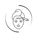 Line art icon of a woman receiving a cosmetic facial injection for wrinkle treatment. botox