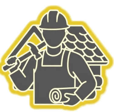 Roof worker with hammer and blueprint