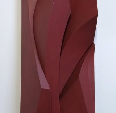 “Red geometric abstract artwork with clean shapes and modern compositional structure.