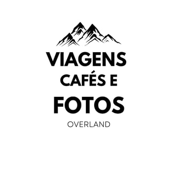 Viagens Cafes e Fotos Overland logo featuring mountain peaks and bold black text.