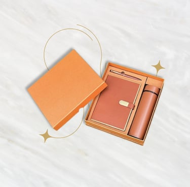Minimalist employee welcome kit with notebook and flask by Miraan