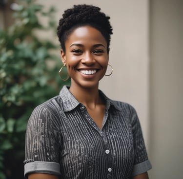 Photo of a happy client smiling during a brand consultation with Plan B Design.