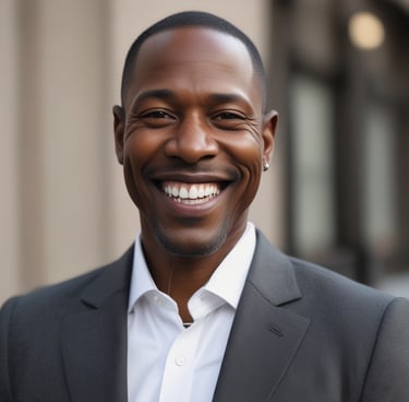 Photo of a happy client smiling during a brand consultation with Plan B Design.