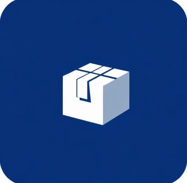 White delivery package icon on a blue background representing shipping and logistics services.